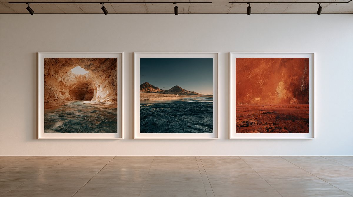 A gallery wall of framed prints produced from one upload